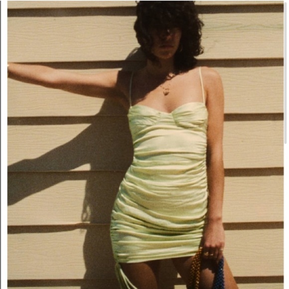 Zara Lime green Satin ruched dress size L - Picture 4 of 13